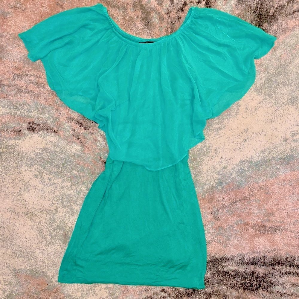 THALIA SODI || Convertible Chiffon Popover Dress in Emerald Green - SZ Small